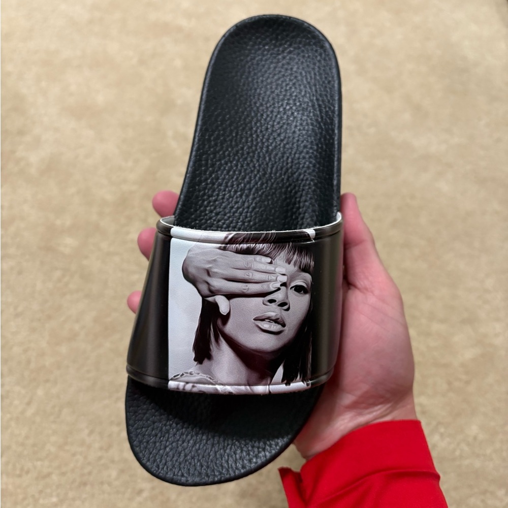 Size 10 Womene - Cross Colours Left Eye Legacy Black Slides TLC Lisa Lopes